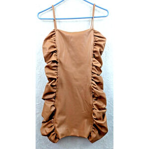 Etika Fashion sz M Vegan Leather Pleather Mini Dress gathered stretchy 0031